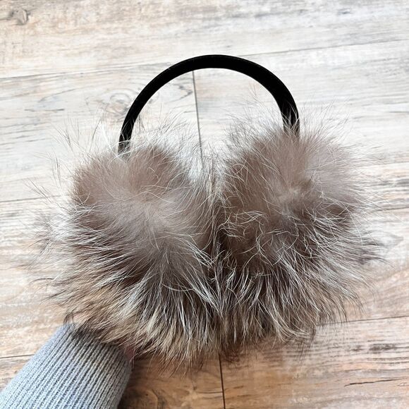 Real Fur Ear Muffs Brown Cream Fox Fur Style Plush Winter Warm Luxury Nordic main image 9